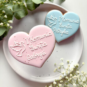 Ręcznie lukrowane ciastka komunijne 2026 – gołąbek z imieniem, personalizacja na komunię