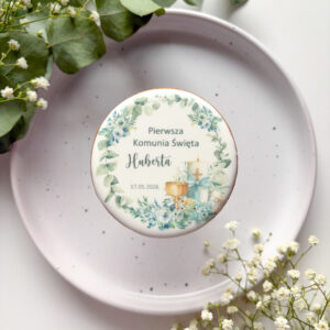 Ciastka komunijne z personalizacją – lukrowane gołąbki z imieniem dziecka, dekoracje na przyjęcie komunijne