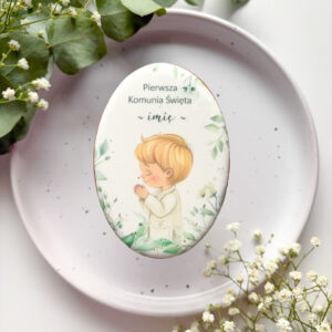 Pierniki na komunię z podziękowaniem chrzestni – personalizacja tekstu, ręczna dekoracja lukrem