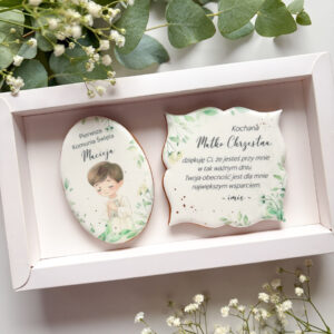 Handmade pierniki podziękowanie dla chrzestnych – komunijne wzory z tekstem, dekoracje na przyjęcie